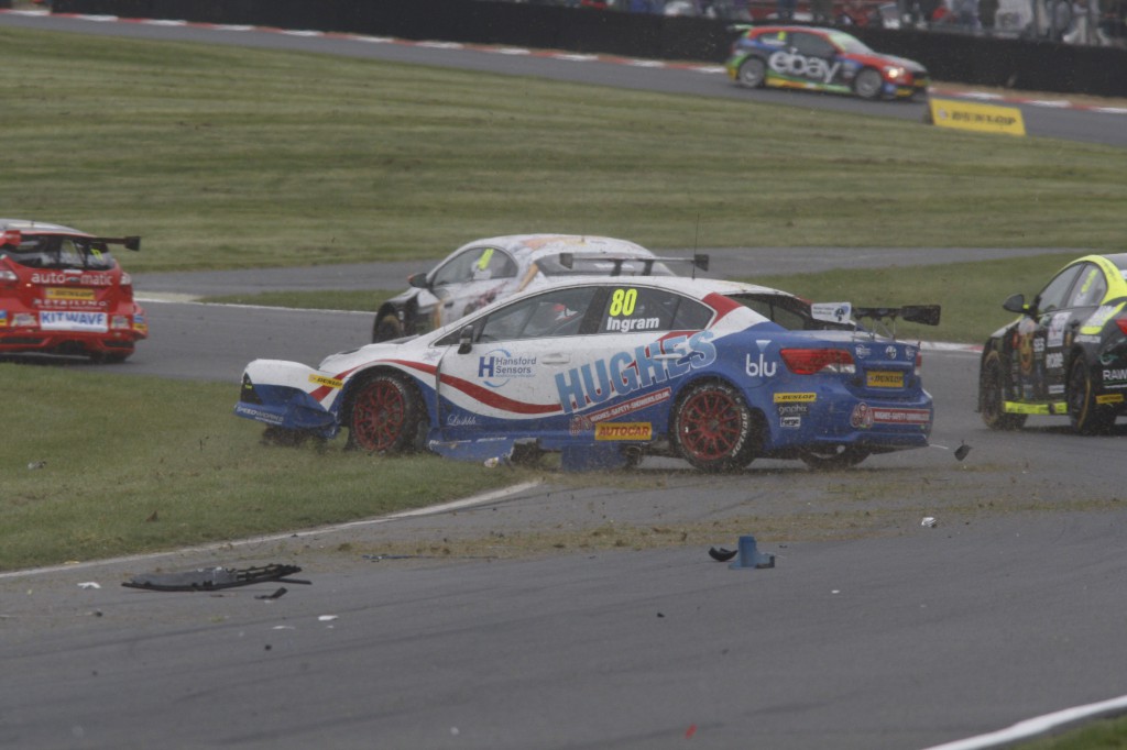 The car hitting the wall, is a Toyota! Ingram suffered an unfortunate crash in race 3. Image Credit: BTCC.net