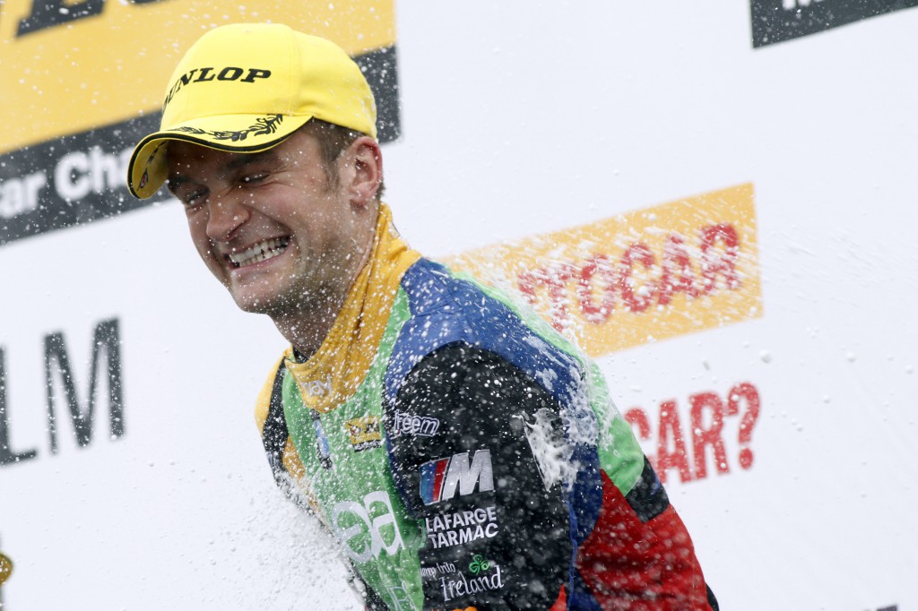 What with all the rain, Turkington still decided to add some champagne to the shower. Image Credit: BTCC.net