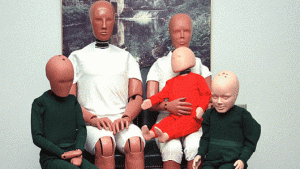 This is the closest the Hybrid III crash test dummy family gets to smiling.