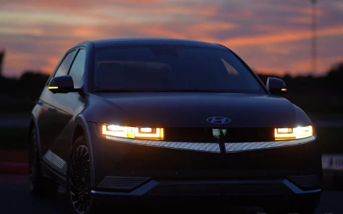2023 Hyundai Ioniq 5 headlights at night.