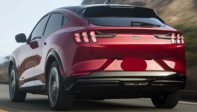 2024 Ford Mustang Mach E rear view in dark red