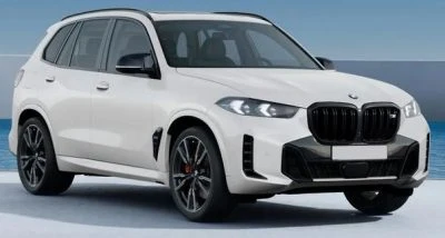 BMW X5 Petrol SUV in white, three-quarter front view 