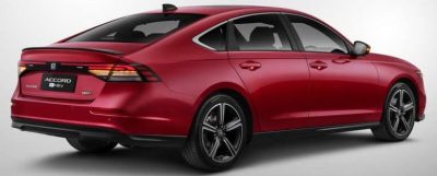 2024 Honda Accord e:HEV RS side and rear, in red