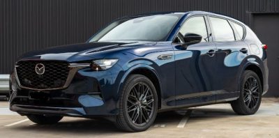 2024 Mazda CX-60 Hybrid SUV side and front in black/blue